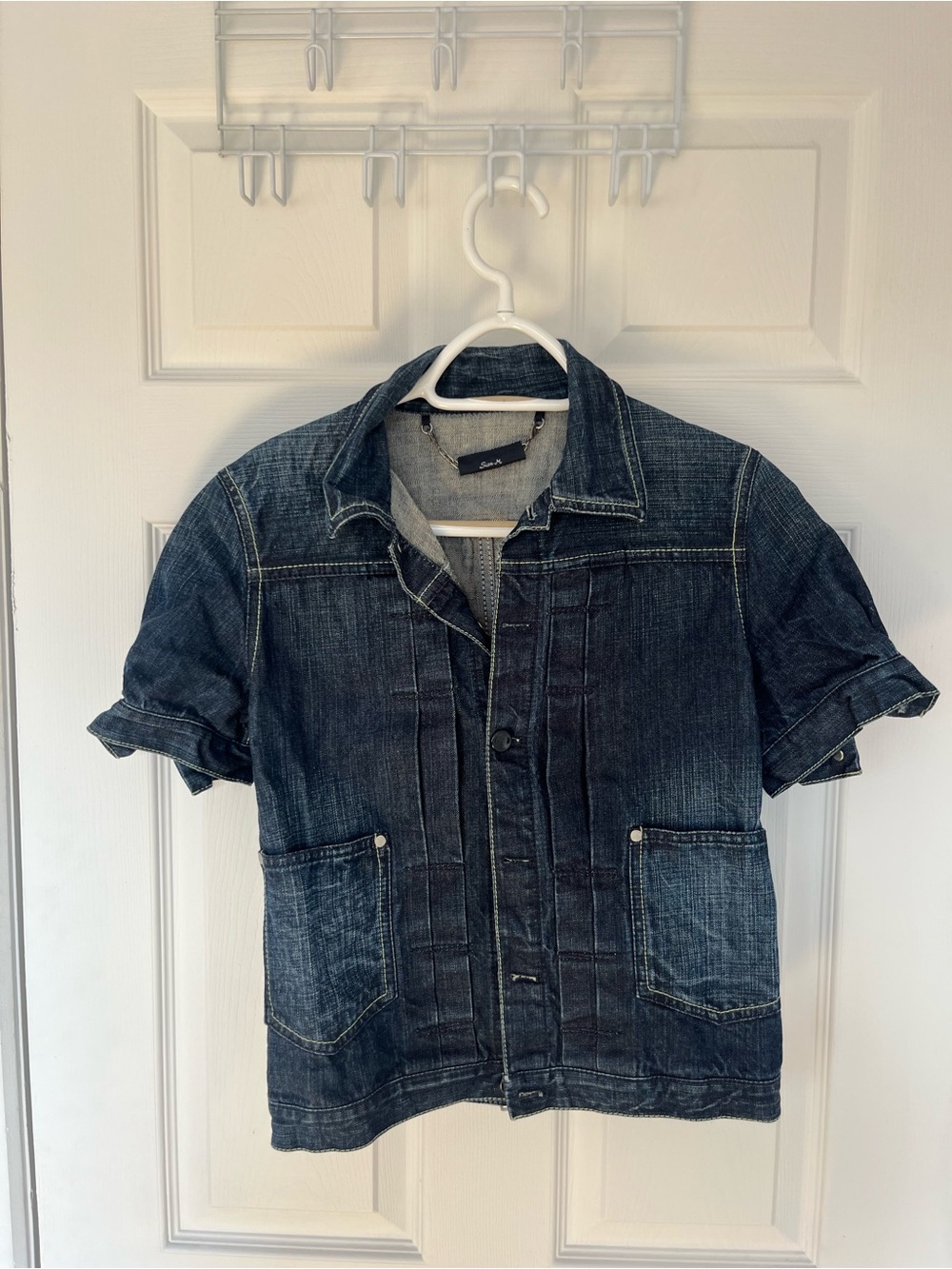 Men's Denim Short-Sleeve Jacket - Dark Blue